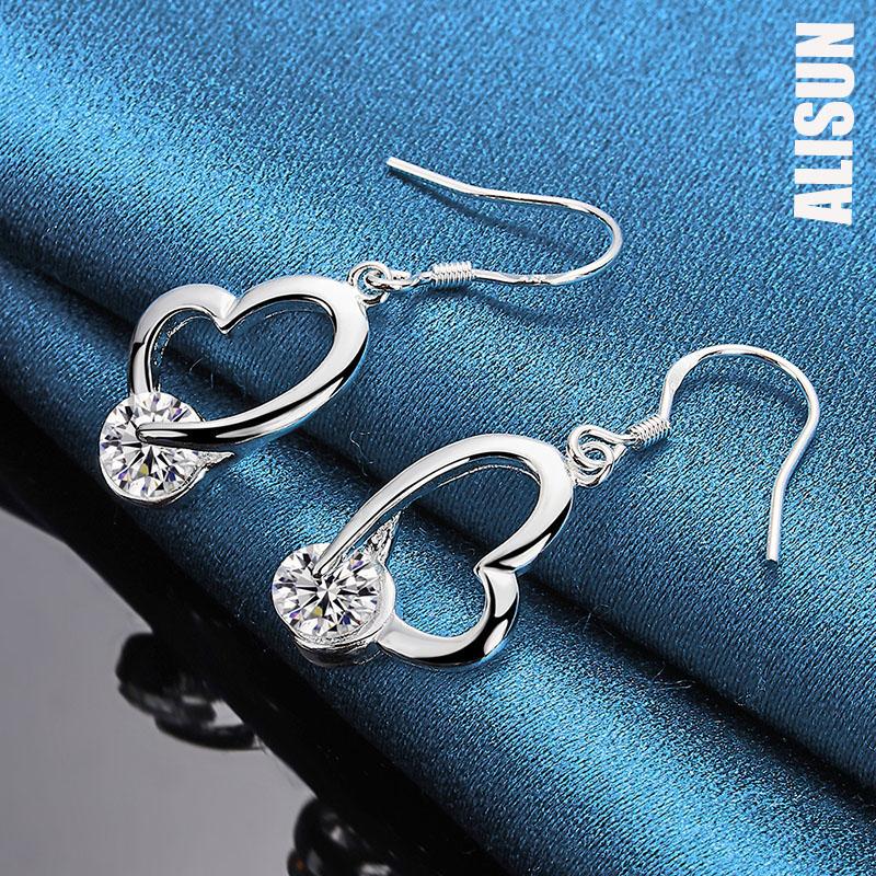 925 sterlingsølv hjerteformede AAA sirkon anheng Piercing øredobber Fasjonable bryllup smykker