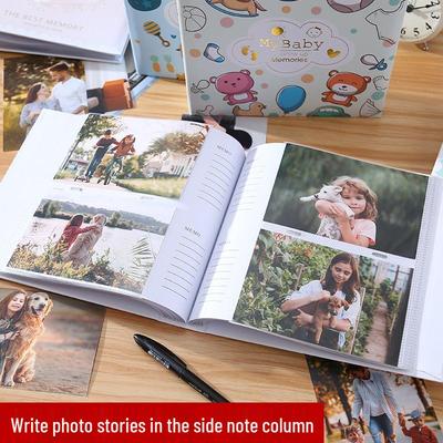 6-inch 200-page Family & Baby Photo Album with Flat-Back Paper Core and Pocket-Style Storage