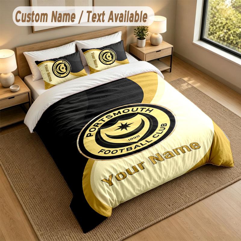 Bedding Set 1 Duvet Cover 2 Pillowcases Portsmouth FC Print Soft Bed Linen Bedroom Decor