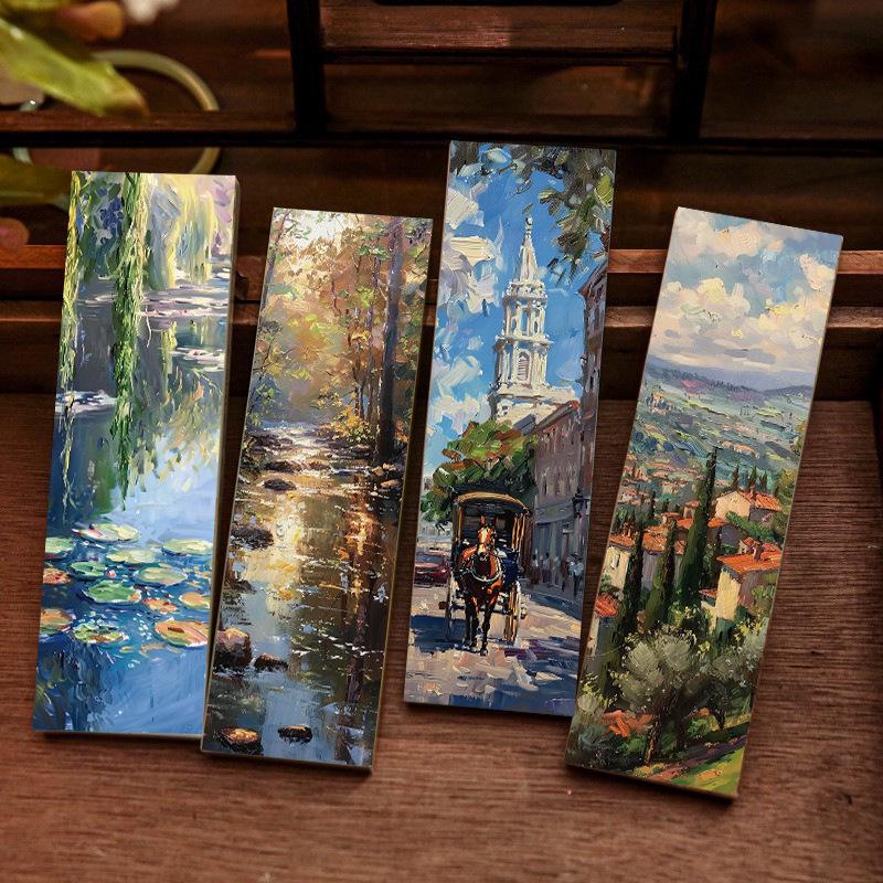 Micro Ink Set de Marcapáginas de Paisaje de Pintura al Óleo de 30 Hojas: Creativos Clips de Libro DIY para Estudiantes y Entusiastas del Arte