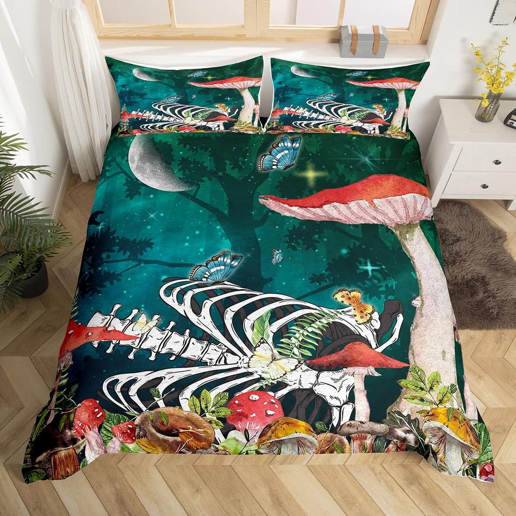 Flowers Moth Butterfly King Queen Duvet Cover Trippy Mushroom Bedding Set Moon Starry Sky Quilt Cover Polyester Comforter Cover