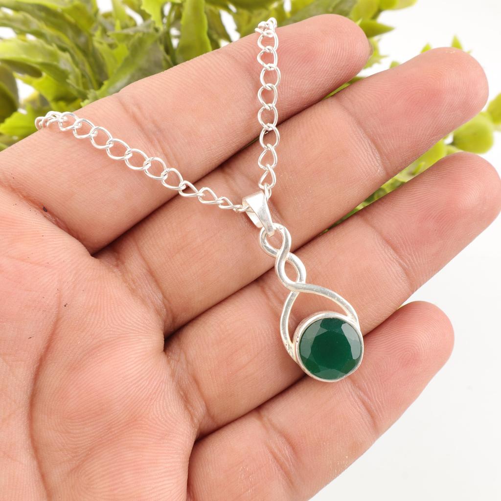 Green Onyx Gemstone Jewelry, Handmade Silver Jewelry, 925 Sterling Silver Beautiful Pendant Gift For Mom