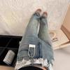Women's High Waist Rhinestone Jeans - Wide Leg, Loose Fit, Floor Length, Summer Style