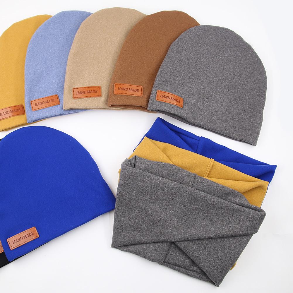 Set de eșarfe pentru pălărie din lână pentru bebeluși, etichetă din piele, pentru copii, căciulă pentru gât, toamnă iarnă, șapcă pentru copii, fete, băieți, 1-4 ani