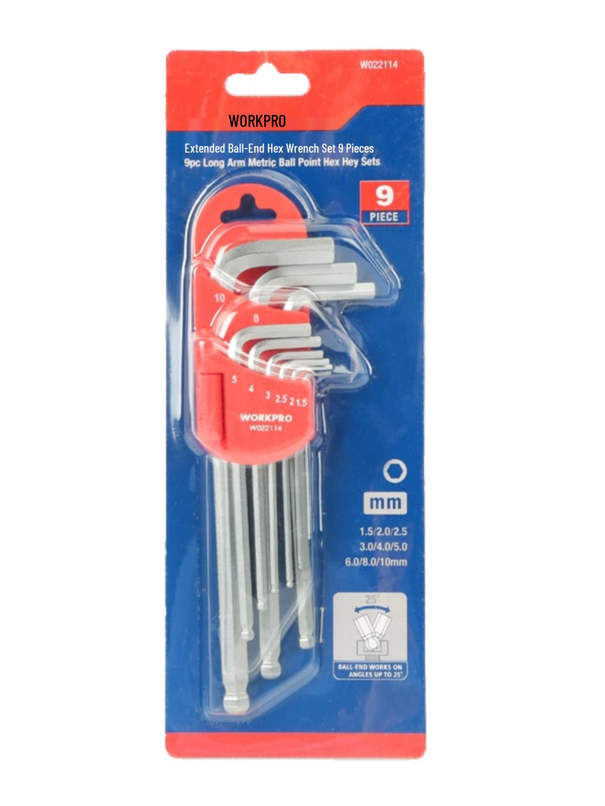 WankeBao 9-Piece Matte Finish Extra Long Ball Head Hex Key Set W022114 W022114