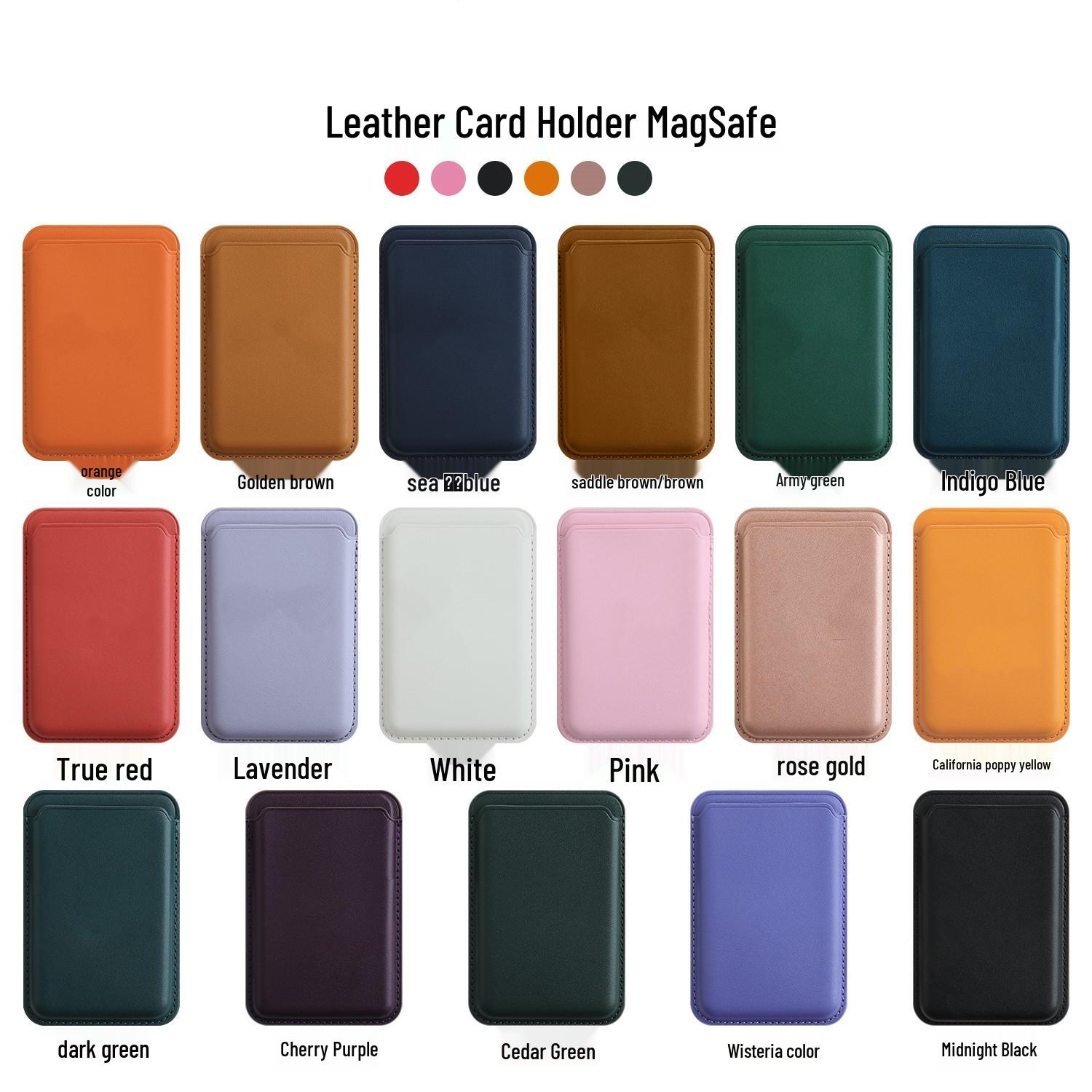 

MagSafe Leather Magnetic Card Holder for iPhone 16-13, Fits 12, Bus Card Slot, Solid Color Cover With logo