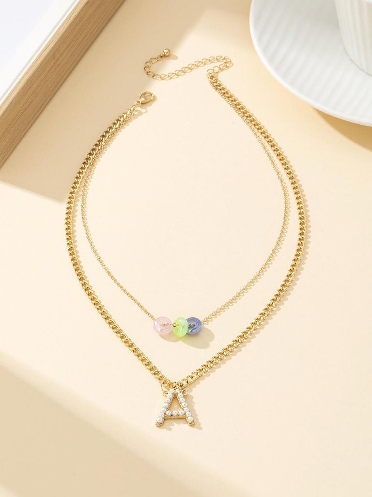 Trendy European & American Double-Layer Letter Necklace - Versatile Resort Style for Women