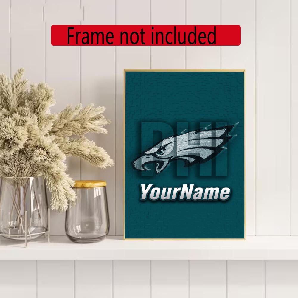 Philadelphia Eagles Personalized Text Diamond Painting Round Diamond Mosaic Rhinestones Diamond Embroidery Craft Kit Wall Decor Without Frame
