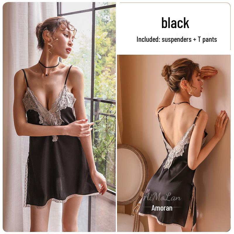 

Meishilan Ice Silk Lace Lingerie Set: Tempting Summer Camisole for Women Medium