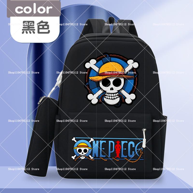 2pcs One Piece Backpack with Pencil Case Student Schoolbag Casual Large Capacity Backpack Boys Men Cartoon Anime Bookbag Gift