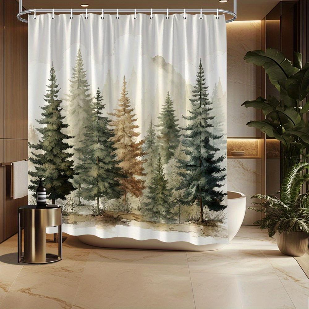 Serene Forest Shower Curtain – Tranquil Pine Trees & Misty Landscape, Nature-Inspired Art, Polyester, Includes Hooks