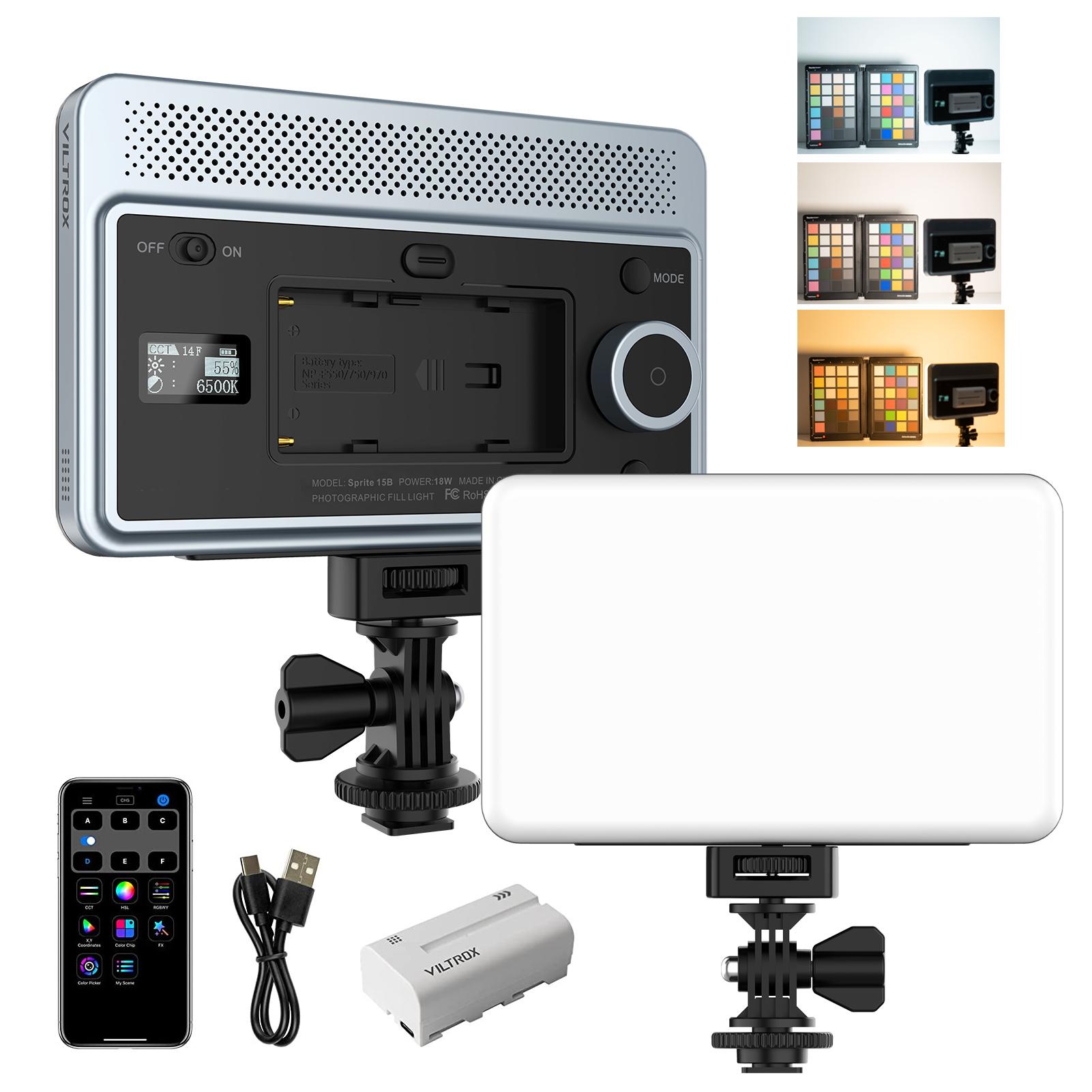 

VILTROX Sprite 15C RGB заполняющий свет для фотосъемки, светодиодный светильник для видеосъемки, световая панель на камере, 15 Вт, 2800K-6800K 2800K-6800K