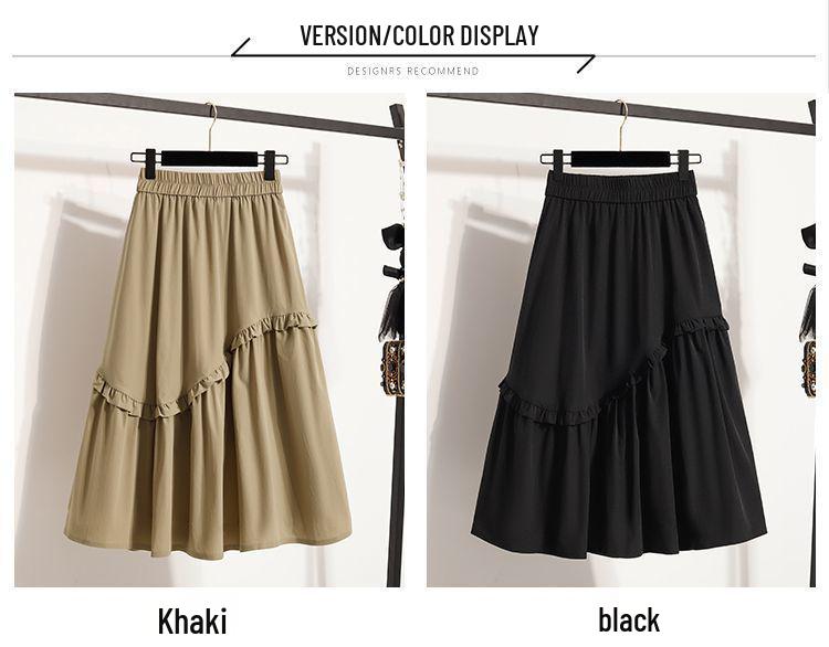 Plus Size Elegant A-line Fluffy Skirt - Spring/Summer Korean Style, Casual High-Waisted, Versatile Mid-Length Skirt