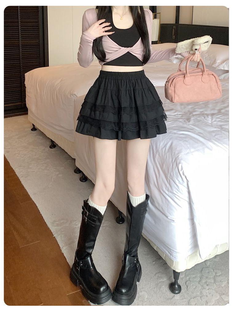 White Layered A-Line Ballet Skirt: Fluffy, Lace-Trimmed Cake Skirt for Women and Petite Girls - Ideal for Spring and Summer.