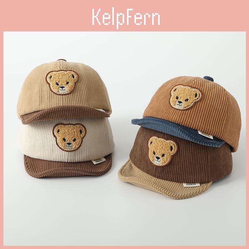 Striped Baseball Cute Baby Bear Cap Cartoon Soft Brim Cotton Infant Boy Girl Peaked Cap Autumn Winter Corduroy Warm Toddler Hats