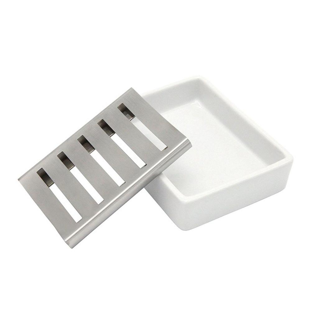 Drying Ceramic Storage Tray Easy to Clean Draining Rack Soap Dish Soap Container Box Sponge Holder