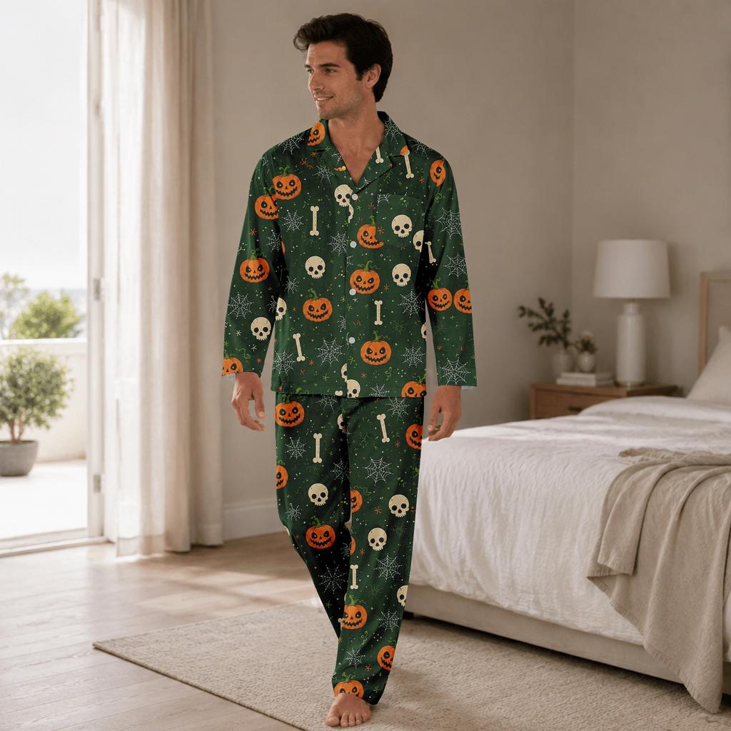 Halloween Pajama Set for Women Sleepwear Top and Pants Cozy Holiday Night