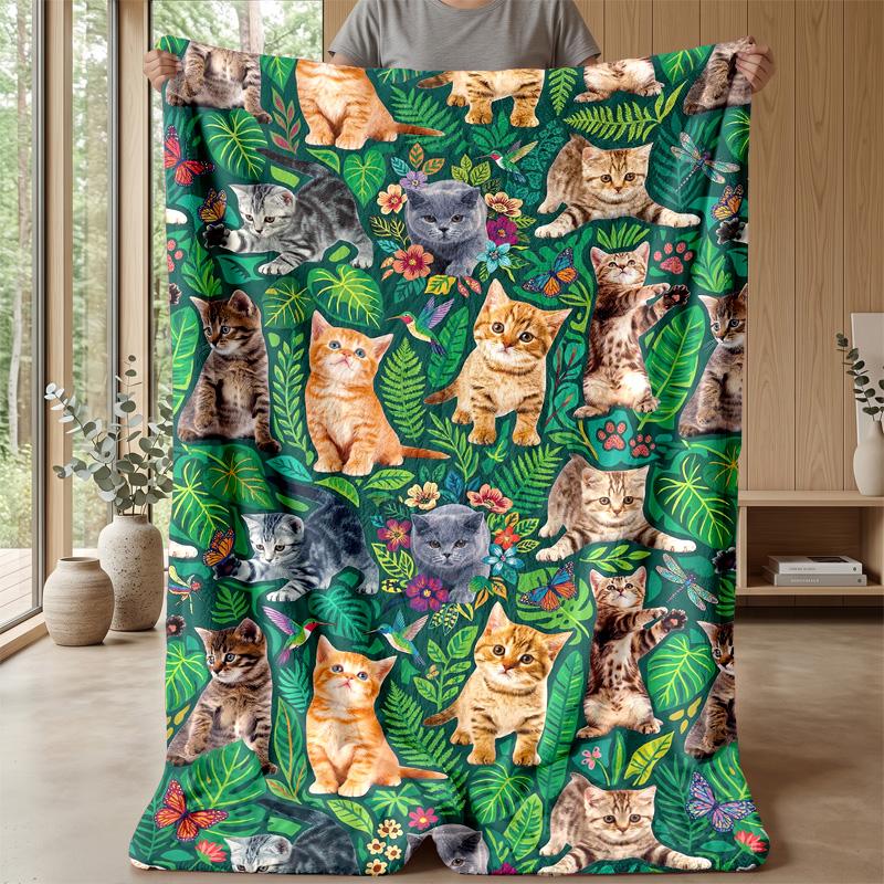 Cats In Soap Bubbles Blanket Personalized Name Flannel Blanket Soft Cozy Plush Throw for Sofa Bed Lightweight Home Decor