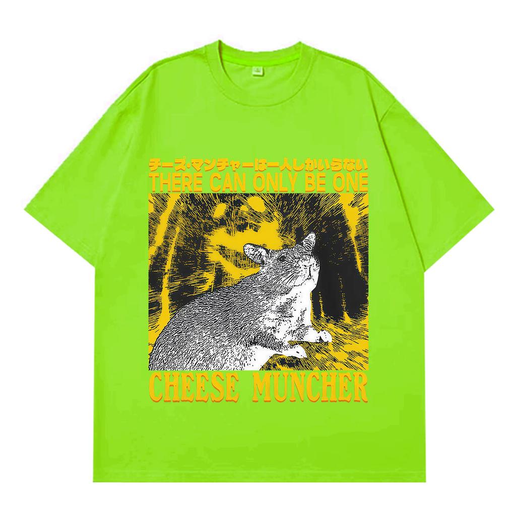 Cheese Muncher Funny Vintage Rat Print TShirt Unisex Unisex Gothic Punk Tshirt Summer Shortsleeved Loose Cotton Hiphop Tshirts