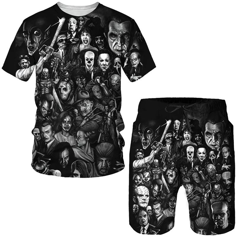 Completo estivo da uomo con stampa 3D da clown T-shirt e Pantaloncini Set da 2 Pezzi