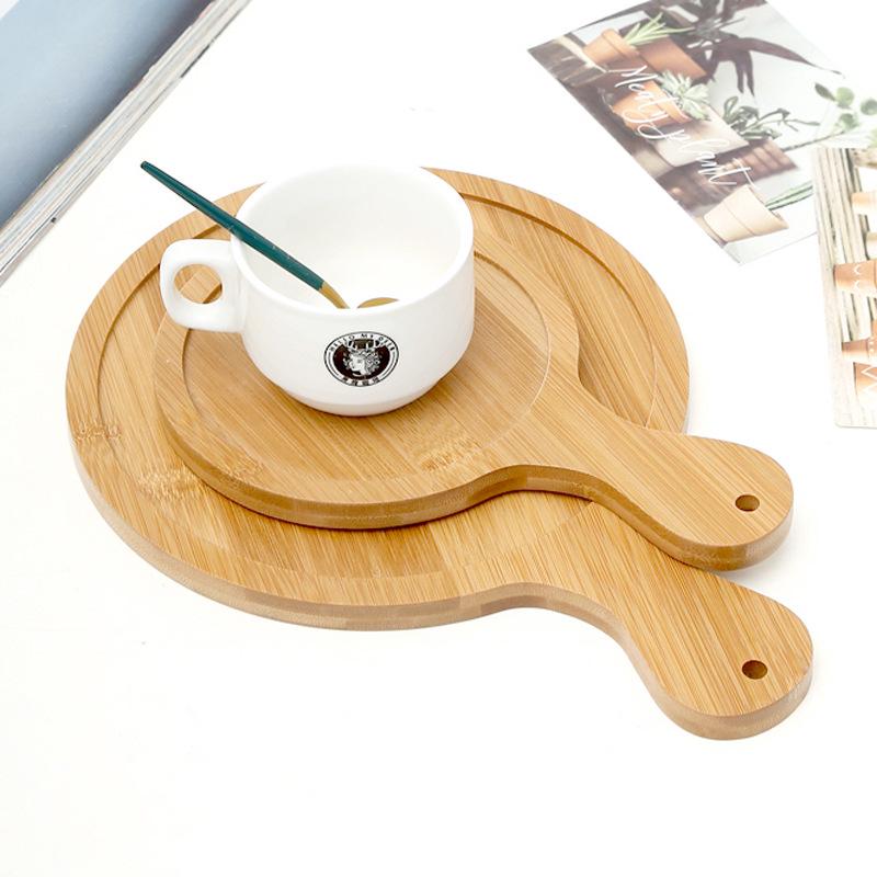 Japanese Style Bamboo & Wood Pizza Board - Round Tray with Handle (8", 9", 10")