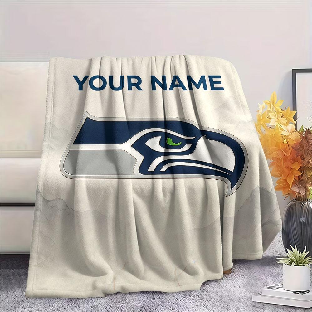 Custom Name,Seattle Seahawks Printed Flannel Blanket, Soft Throw for Bedroom Sofa, Washable, Christmas Present, Great Gift.