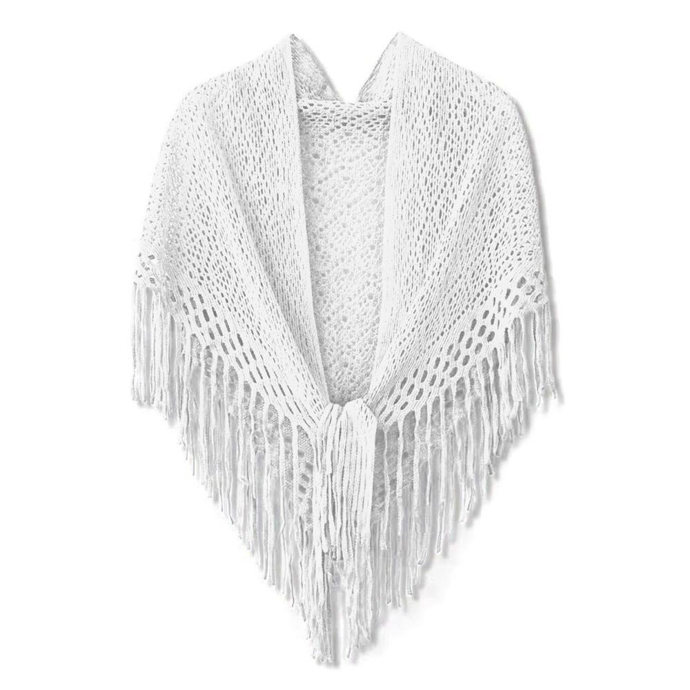 Casual Retro Knitted Shawls Solid Color Versatile Hollow Scarves Breathable Soft Tassels Shawls for Women
