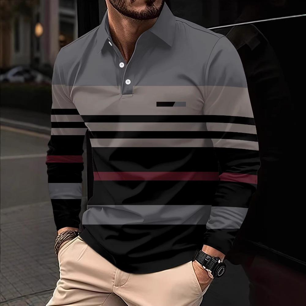 

Autumn Winter Men Business Casual Long Sleeve Spell Color Polo Shirt Men Sport Lapel Golf Polo Shirt 3XL чорний