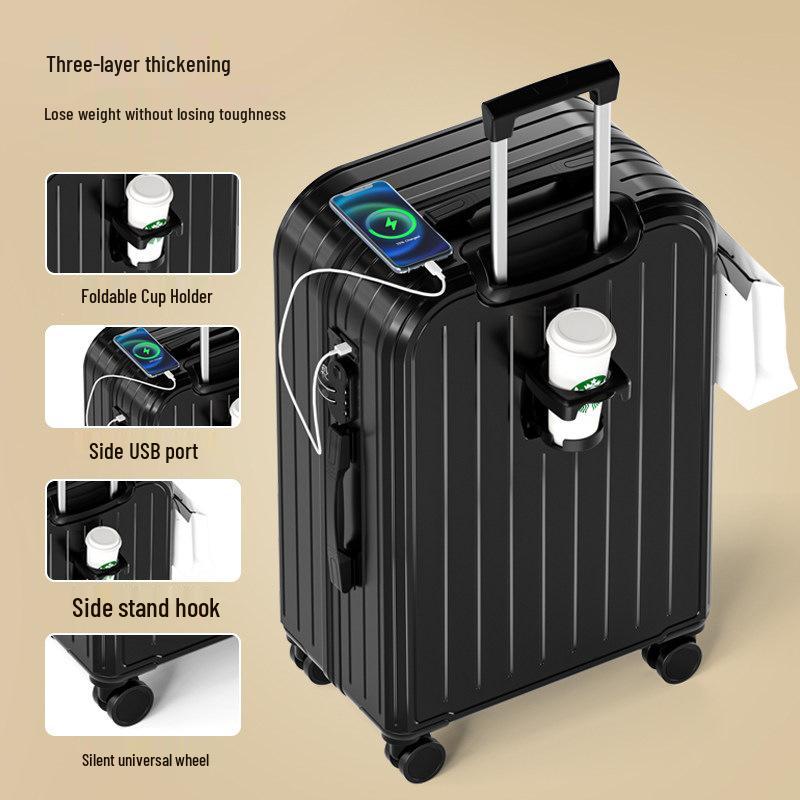 Sturdy Carry-On Suitcase with Wheels, Durable, Large Capacity, Password Lock, and Charging Port