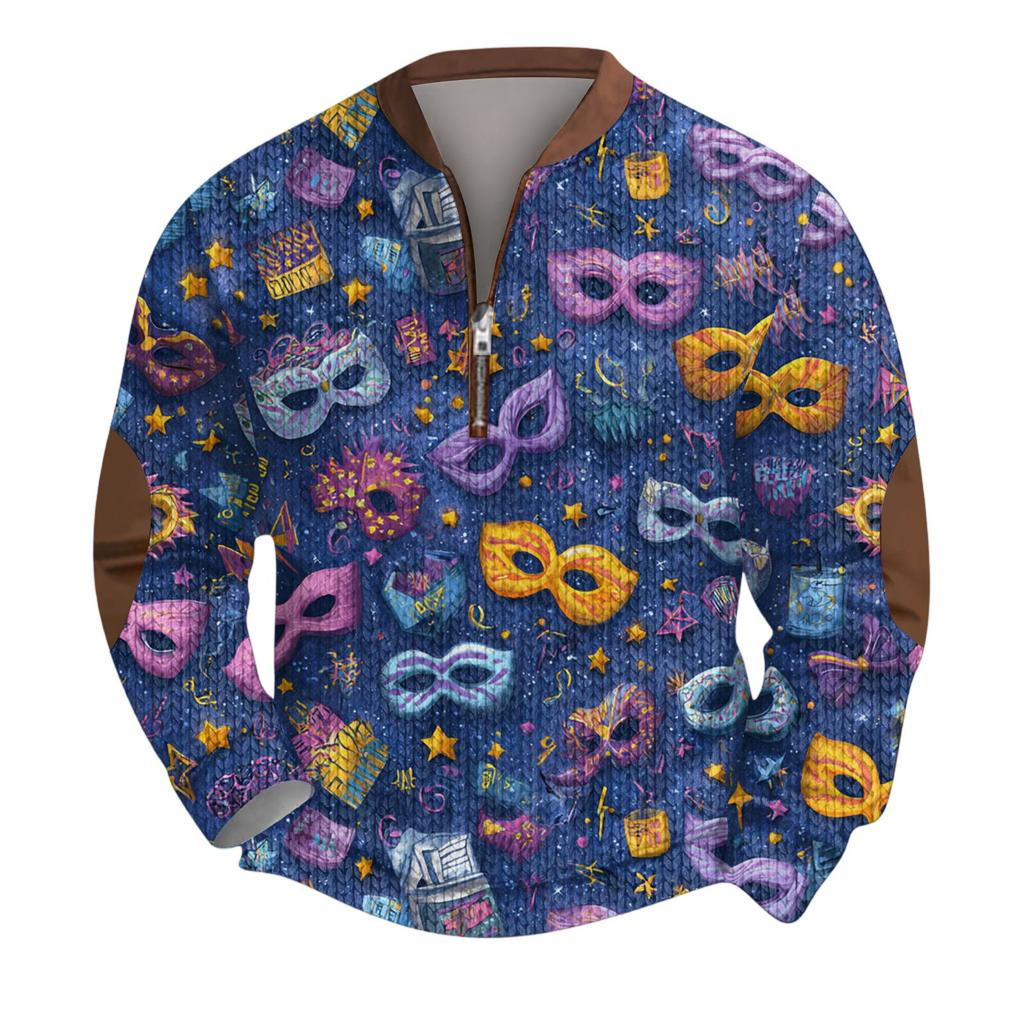 Pánský vánoční svetr Mikiny na zip Vintage pletený Grafická mikina Karnevalový Stojáček Pulovr