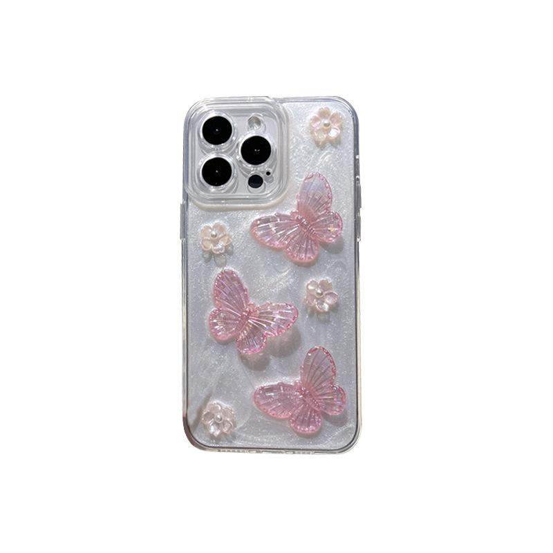 Glitter Epoxy Mobile Phone Case Is Suitable For Apple 17Promax Flower Iphone16 Butterfly Small Fresh Fine Hole