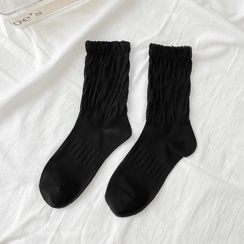 

Женские ретро носки до середины икры из хлопка Чжуцзи: Японский стиль, Дышащий, Вязаный крупной вязкой, Однотонный, Универсальный для весны и осени One Size чёрный