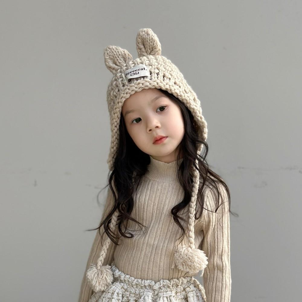 Solid Color Baby Crochet Hat Rabbit Ear Ear Protection Cap Korean Hand Knitted Cap  Kids