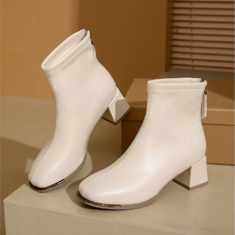 New White High-Heeled Women'S Boots For Autumn Slim Slim Boots For Petite Women In Autumn And Winter With Thick Heels Boots C689