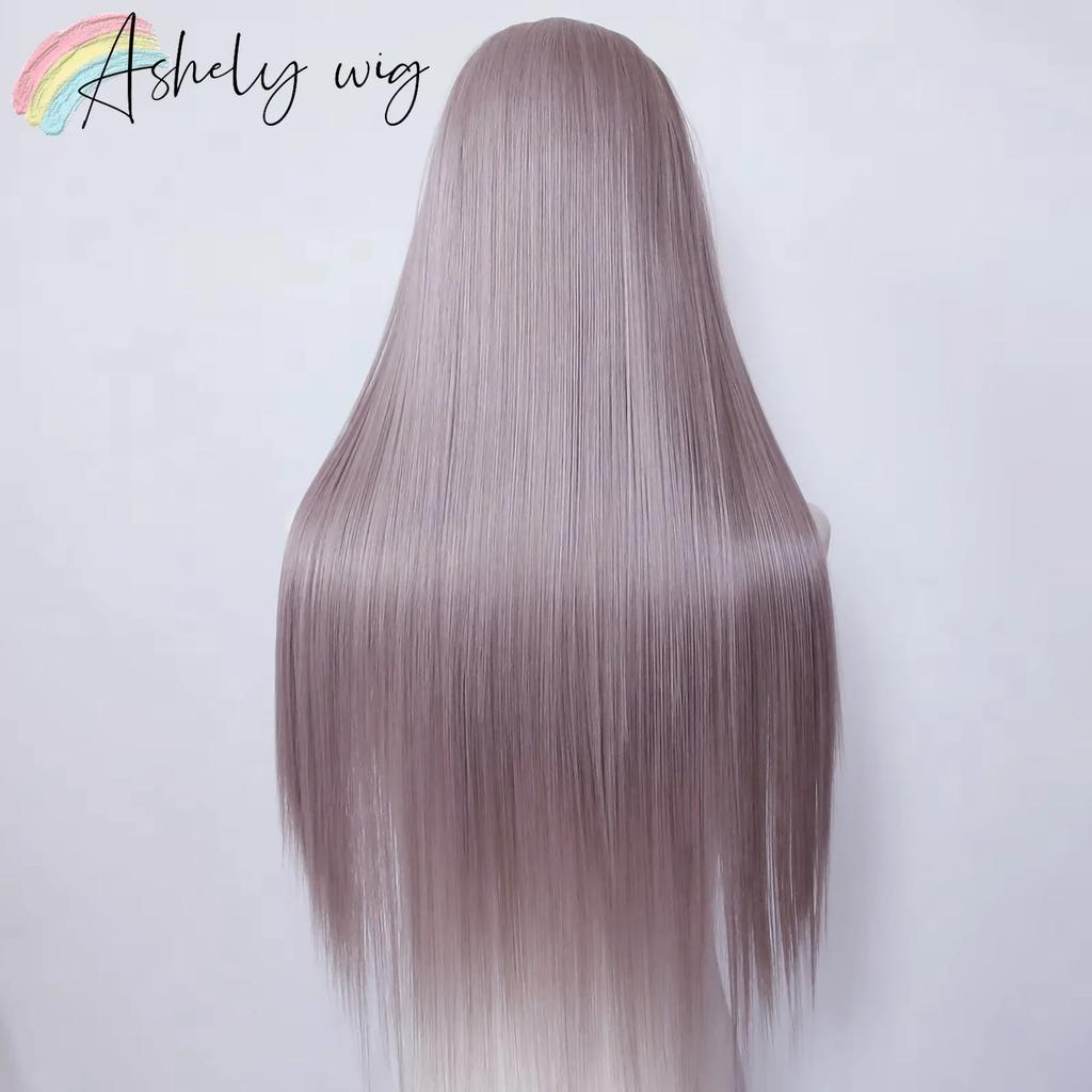 13*4 Grau Rosa Synthetische Spitze Front Perücken Graublau Rosa Rose Lange Gerade Spitze Front Perücke für Frauen Vorzupft Natürlicher Haaransatz