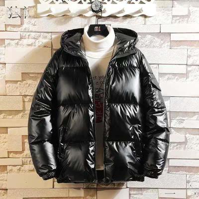 Heren 2021 Winter Verdikte Katoen-Gevoerde Opstaande Kraag Glanzend Jeugd Losse Jas met Capuchon.