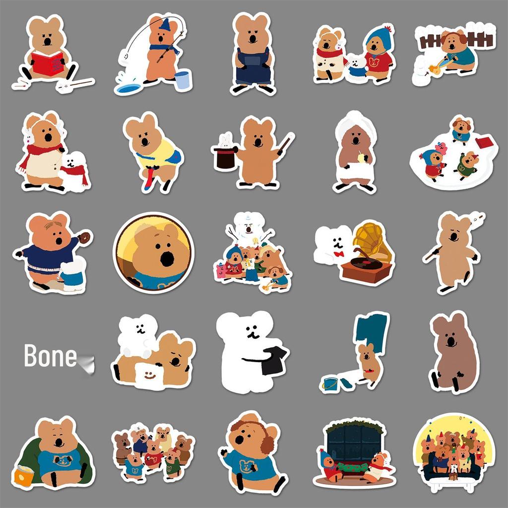 50pcs Cute Animal Stickers: Bell Pepper Bears & Quokkas - Waterproof for Phone Cases & Stationery.