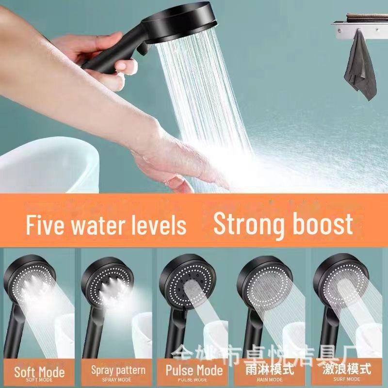 Schwarzer Krieger Handbrausekopf mit 5 Wassermodi und Hochdruck
