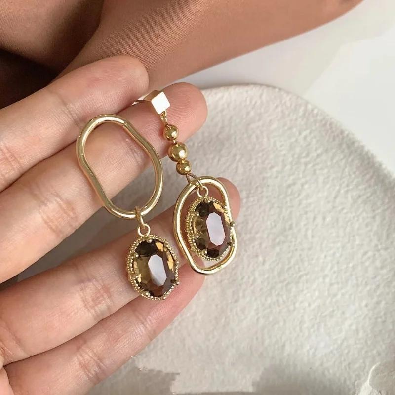 Temperament Fashion Gold Color Crystal Drop Dangle Earrings for Women Luxury Korea Stud Earring Bride Jewelry Accessories Gift