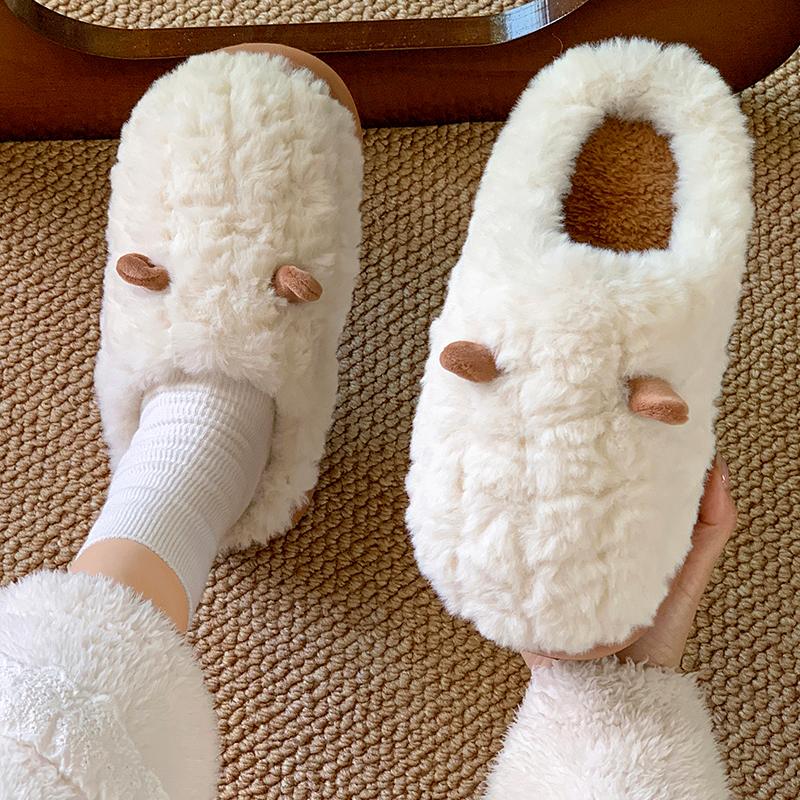 Cotton Slippers Women's Winter New Confinement Indoor Home Couple Warm Thick Bottom Outer Wear Plush Cotton Slippers