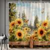 Rustic Sunflower Shower Curtain Butterfly Vintage Cottage Yellow Wildflowers Funny Natural Plant Rustic Wood, All Season Bathroom Decor Polyester