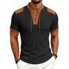 Summer Vintage Style Casual T-Shirts Men Patchwork Drawstring Loose Male Tshirt Short Sleeve Fashion Pull On Tees Streetwear