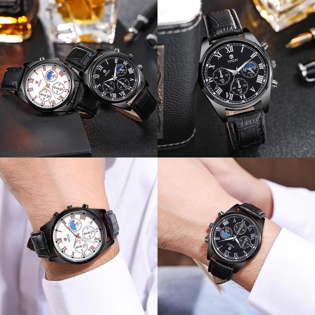 Fashionable Multi-function Non-mechanical Men's Watch With Waterproof Leather Strap