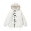 Unisex Oversized Hooded Cotton Puffer Jacket With Embroidered Dog Design Winter Warm Thick Fleece Lined Streetwear Coat