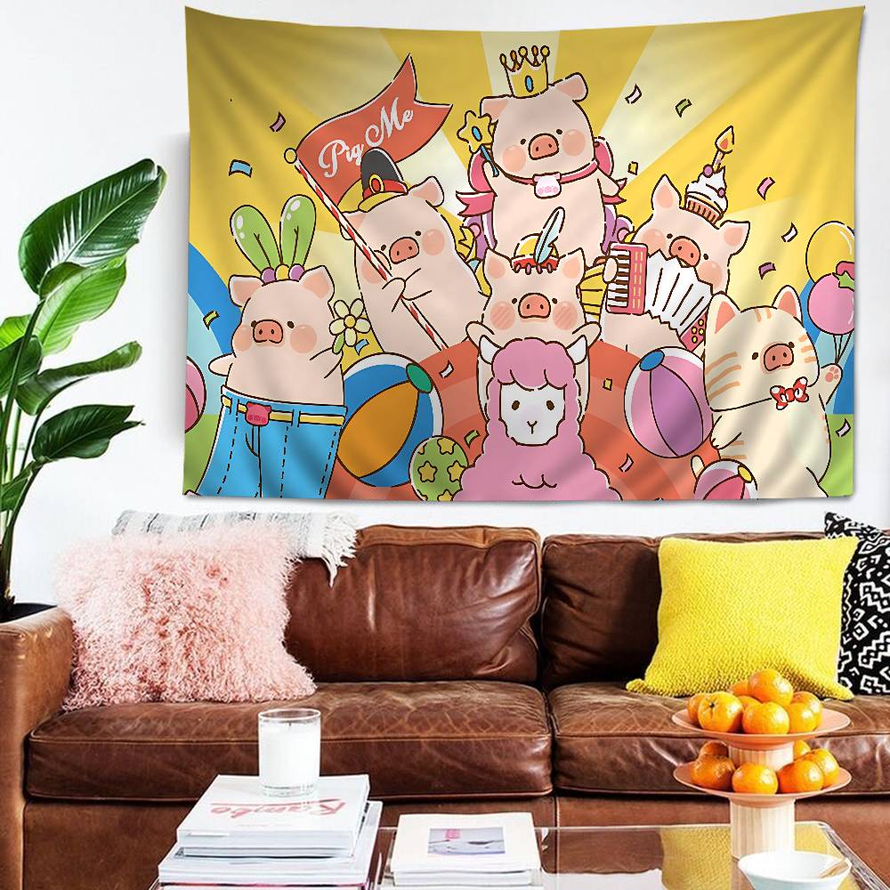 Cute Cartoon LLulu The Piggy Colorful Tapestry Wall Hanging Bohemian Wall Tapestries Mandala Wall Hanging Sheets