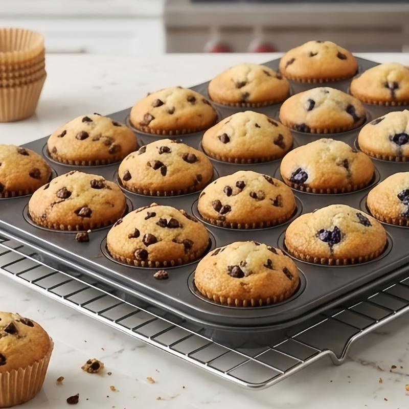Home Baking Mini Cake Pan with 24 Cup Carbon Steel Tray, Single Tray Form and Smooth Side for Small Cakes and Regular Oven Use Daily