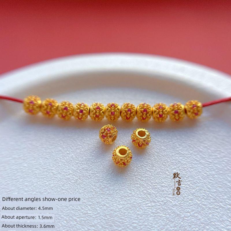 

S925 Ancient Style Silver Plated Accessories Inlaid Red and Green Treasure Rhinestone round Bead Mix Bead UFO Beads Scattered Beads DIY Ornament SA4838