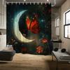 Chic Butterfly & Floral Shower Curtain, Crescent Moon & Stars Design, Vibrant Polyester, Rust-Free, Modern Bath Decor