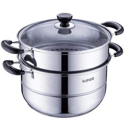 Supor 26cm 2-Layer 304 Stainless Steel Steamer Pot with Glass Lid