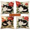 Vintage Peony & Tuxedo Cat Throw Pillow Covers Pattern Cushion Cover Suitable For Sofa Bedroom Car Pillow Cover